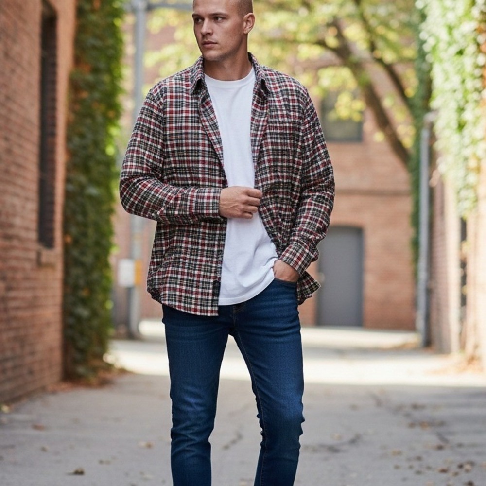 Eddie Bauer Mens L Flannel Shirt Relaxed Fit Plaid Heavy Soft Warm Cotton